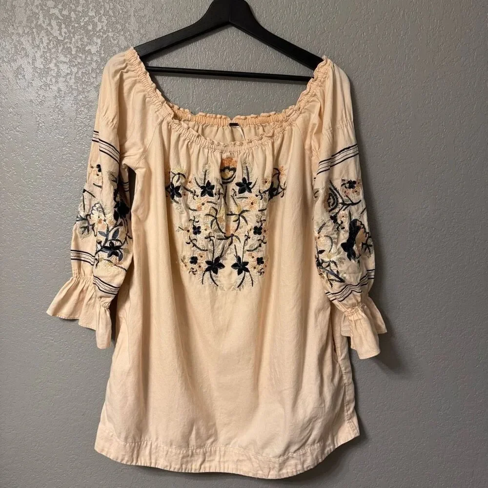 Free People Fleur Du Jour Embroidered Tunic Mini Dress Off Shoulder size Small